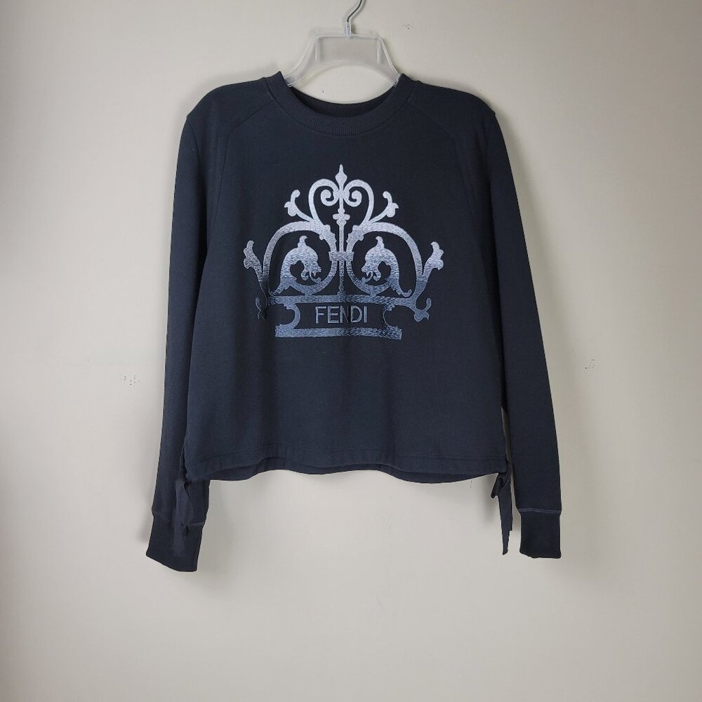 Fendi Embroidered Logo Crewneck Sweatshirt Women M Black NWT - Picture 2 of 15